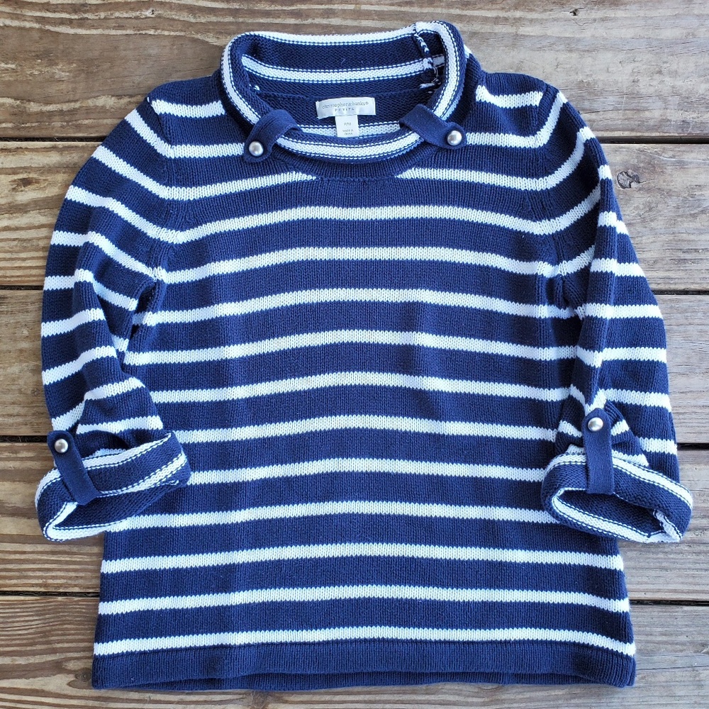 Christopher & Banks Petite Women's Navy Blue & White Striped Knitted Sweater P/M